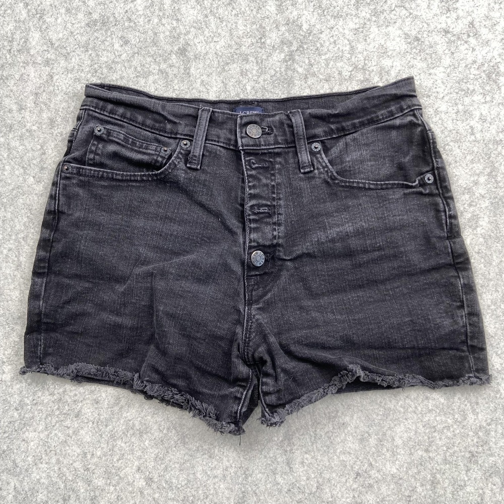 J Crew Shorts Womens 27 (27x2) Black Denim Cutoff Frayed Hem Button Fly